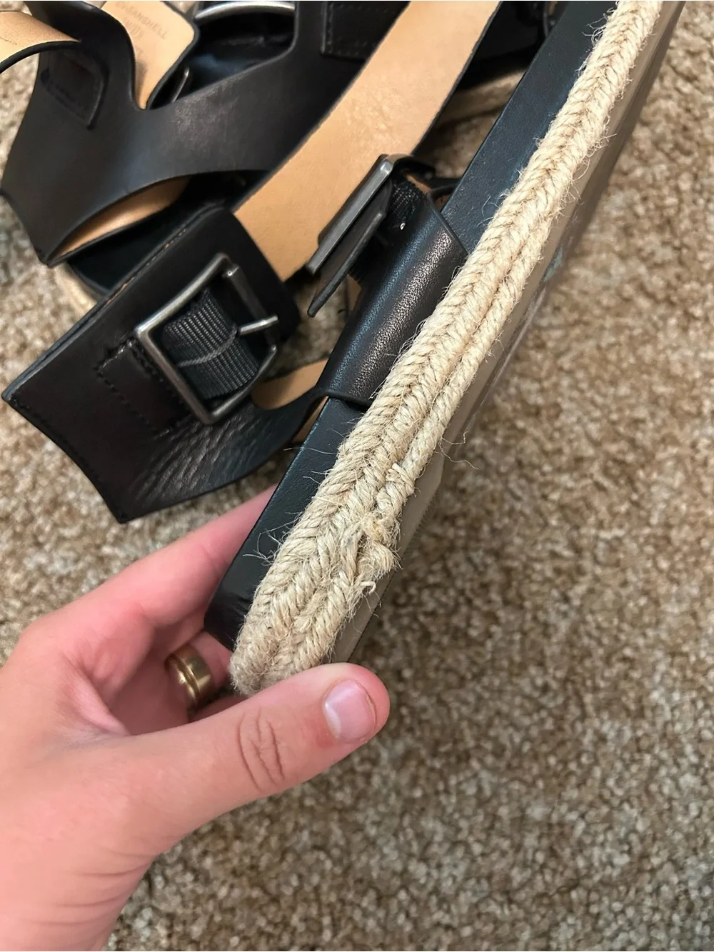 Black Women's Leather Toe-Post Sandals